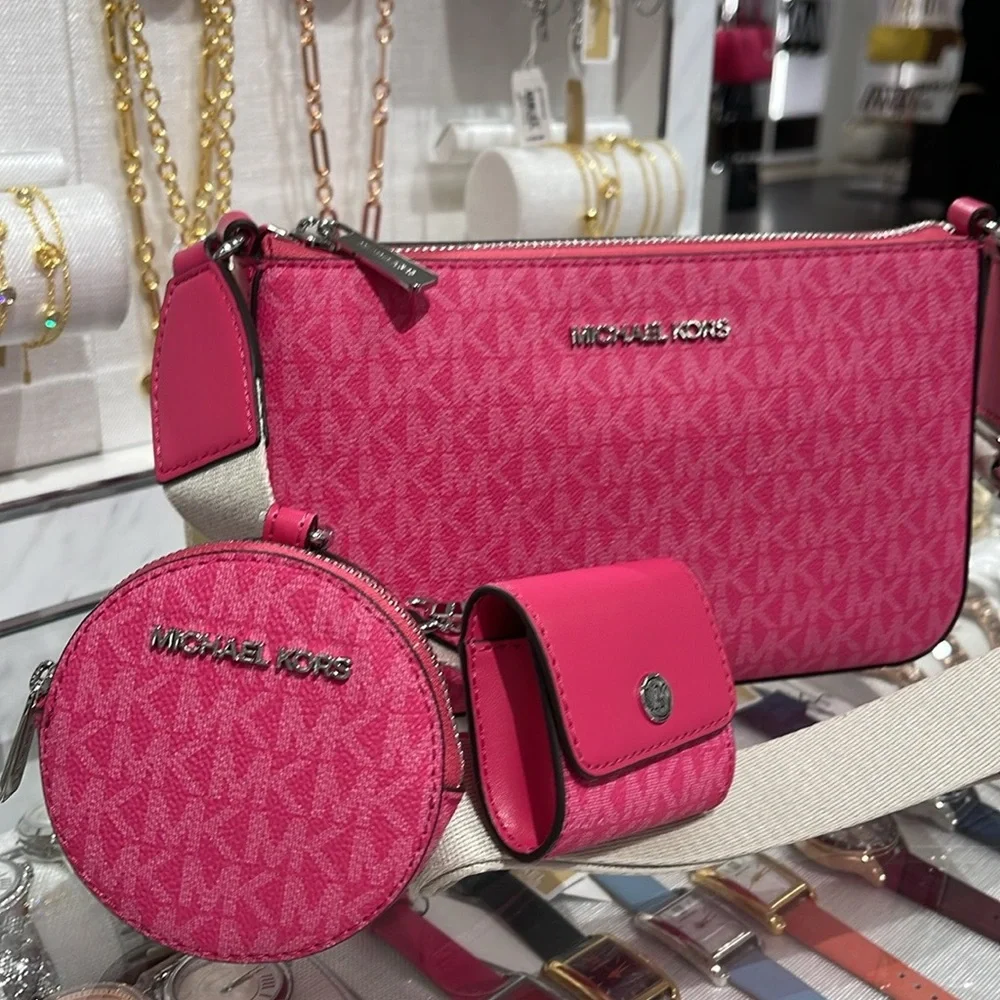 Michael Kors Jet Set Signature Logo Crossbody Bag with Case for Apple AirPods P - Picture 1 of 16